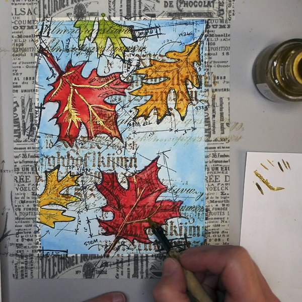 Fall Leaf Card Project Adding Dip Pen Hilights