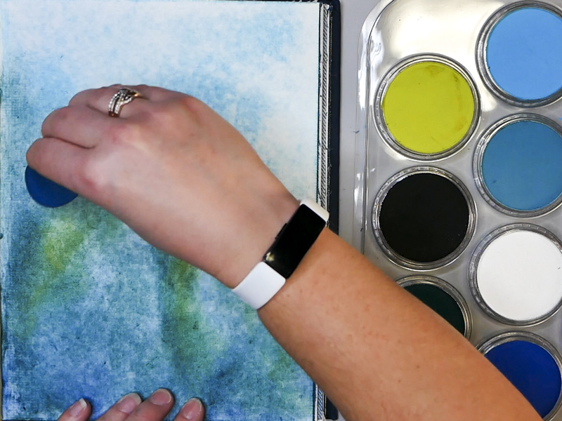 Adding Bright Yellow Green Pan Pastel to Watercolor Paper