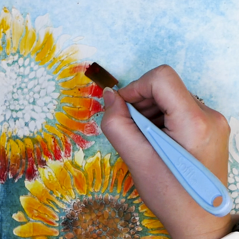 Adding Pan Pastel with Sofft tool to Sunflower Modeling Paste Image