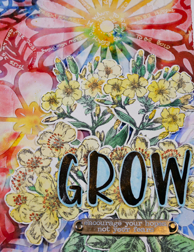 Mixed media art journal page "Grow"