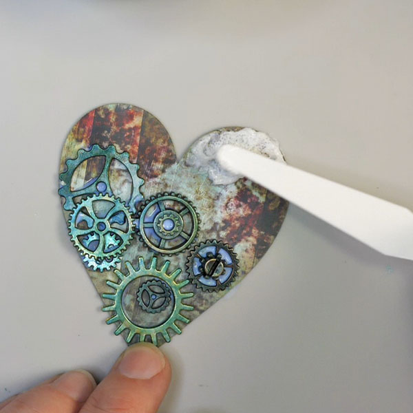 Adding Texture to Focal Heart Using Metal Gears, Alcohol Inks and Glass Bead Gel