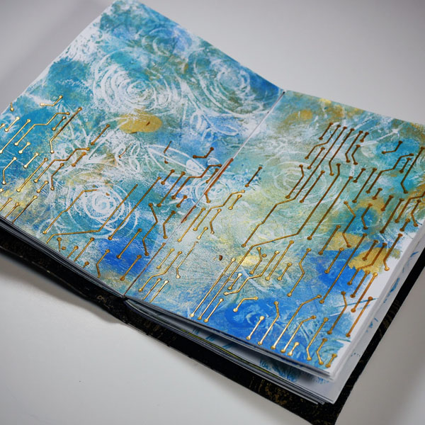 Traveler's Notebook as an Art Journal Using Gelli Printing and Tim Holtz Circuit Stencil