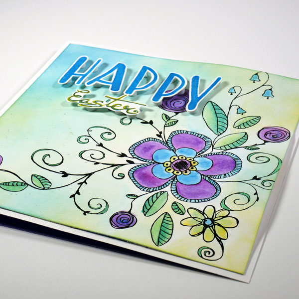 Happy Easter Card Using Wild Whisper Designs Fanciful Flourish Paper and Caran d'Ache Neocolor ii Watercolor Crayons