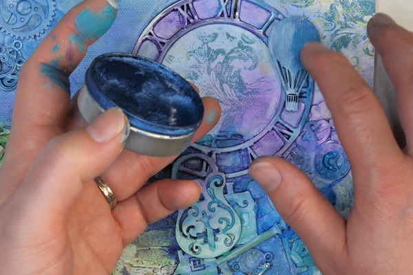 Applying Art Alchemy Wax Cire Cera as shadows to found objects