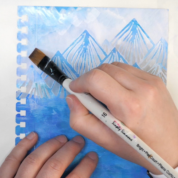 Painting the art journal page sky with acrylic paint