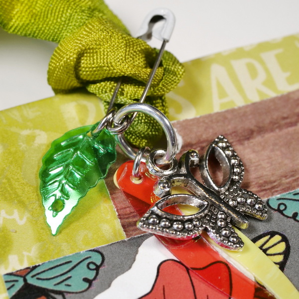 Charm Detail for Mixed Media Tag Using Silver Charm and Wild Whisper Designs Sequins