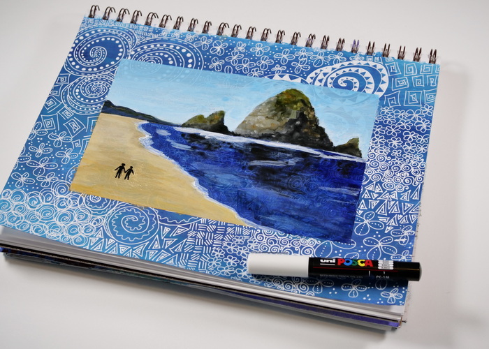 Art Journaling Page Using Uni Posca Paint Markers