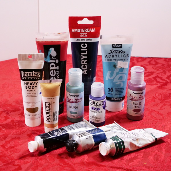 Mixed Media acrylic Paints including Pebeo Studio Acrylics, Amsterdam, Cheep Paints, Golden Artist Colors, Holbein, M. Graham & Co