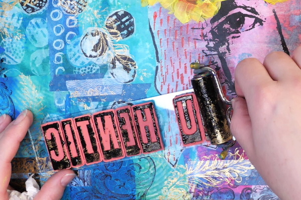 Adding Paint with Brayer to Dina Wakley Block Alphas Stamps