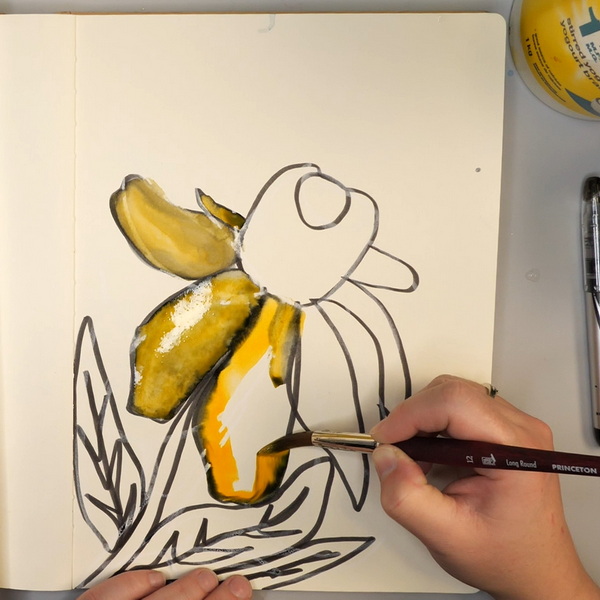 Blending Contour Drawing using Watercolor Paint