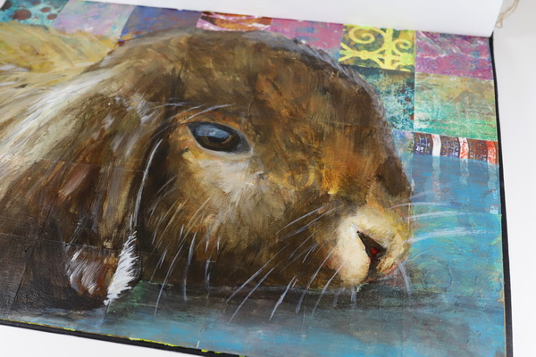 Gelli Prints Textured Background in Rabbit Art Journal Painting