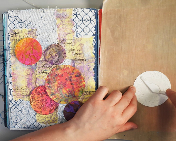 Using Golden Extra Heavy Gel to add Gelli Prints to Denim Art Journal Page