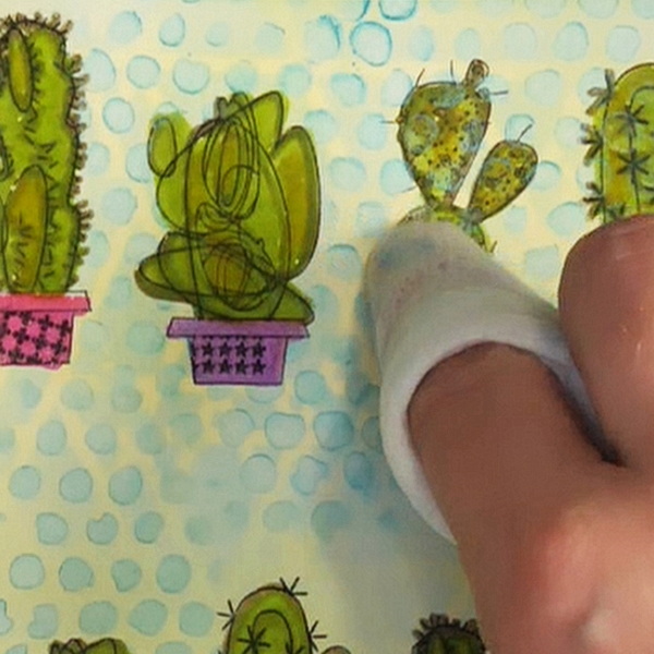 Using Baby Wipe to Remove Lunar Paste from Distress Embossing Glaze Mod Cactus Image