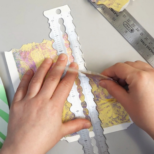 Using a Decorative Ripping Ruler to tear Gelli Prints