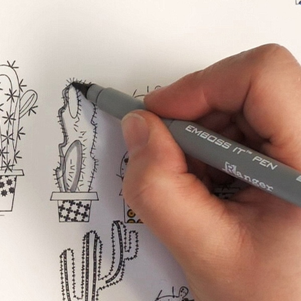 Adding Ranger Emboss It Grey Bullet Nib Pen to Stampers Anonymous Mod Cactus Stamp