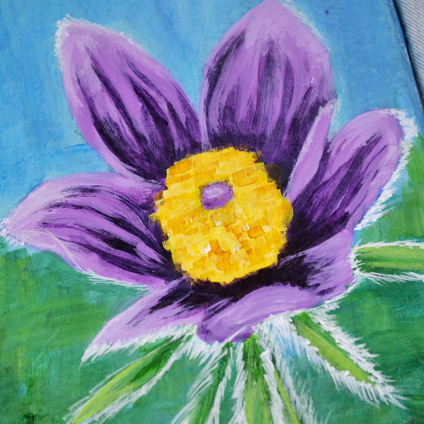 Acrylic Painting of Pasque Flower in Art Journal