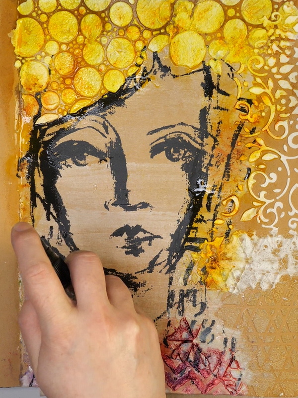 Blending Brushos on Art Journal Page with Fiber Paste
