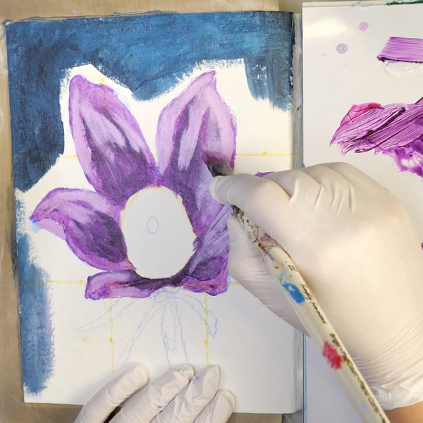 Adding Layers of Acrylic Paint to Flower Art Journal Page