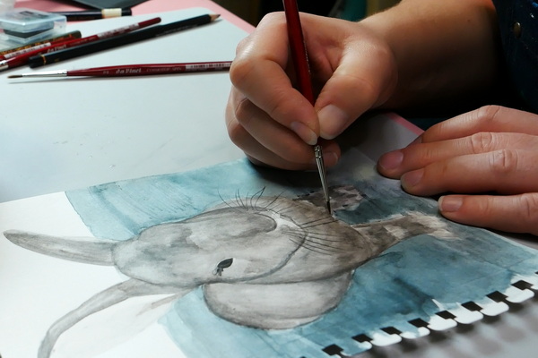 Adding Details to Rabbit Painting Using Caran d'Ache Technalo Water Soluble Graphite Pencils