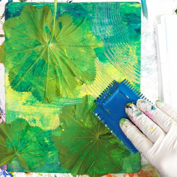 Gelli Plate Techniques Using Repurposed Items and Leaves 