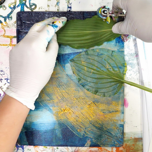 Adding Hosta Leaves to a Gel Plate to Create Bold and Subtle Texture