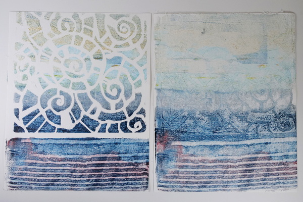 First and Second Print how to gelli print on canvas