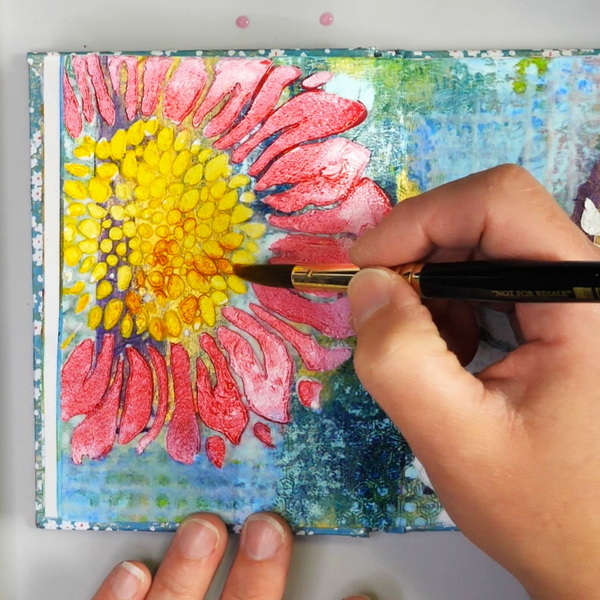 Adding watercolor to fiber paste mixed media Art Journal Page