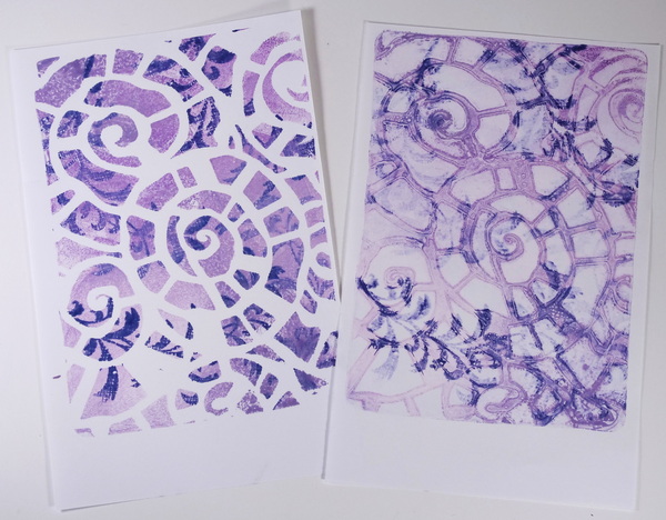 Gelli Plate Printing with Chalk Inks First and Second Prints