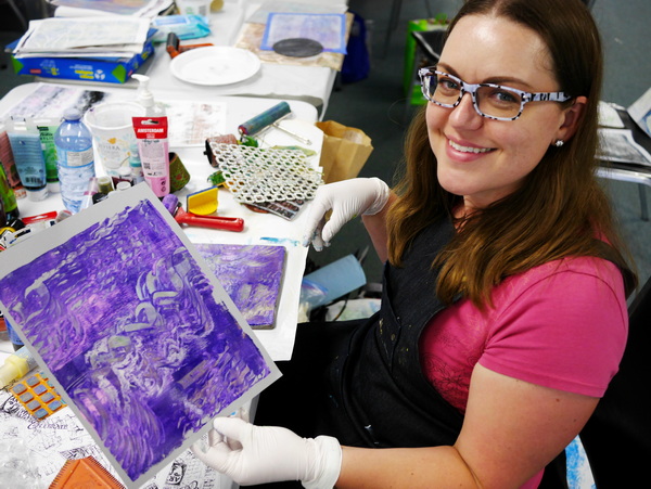 Nadine Milton Gelli Printing at an Art Retreat at Sorrento Center