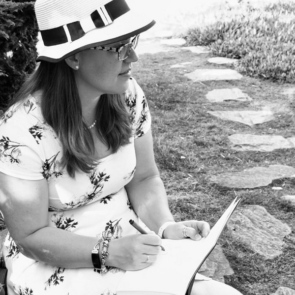 Nadine Milton Sketching in Kelowna Japanese Garden