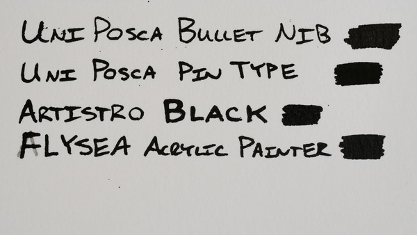 Comparison of Acrylic Black Paint Markers Uni Posca, Artistro and Flysea Acrylic Painter
