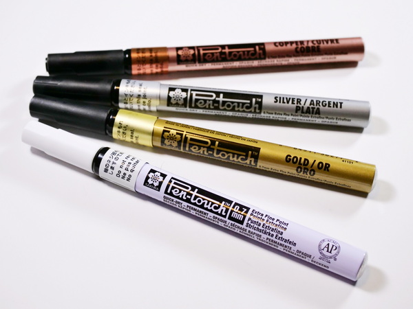 Pen-Touch Acrylic Paint Pens White, Gold, Silver and Copper Used for Project Highlights