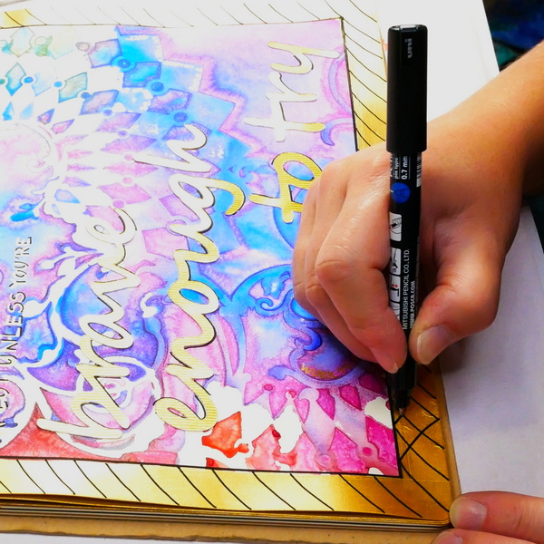 Adding Doodle Pattern to watercolor background in the art journal