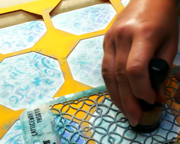 Adding Layers of Ink Using Tim Holtz Latticework Stencil with Faded Lilac Distress Oxide Ink