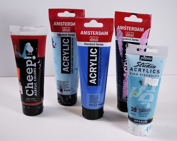 Choosing the best student artist paint comparing cheep! acrylics, pebeo high viscosity acrylics and amsterdam acrylics