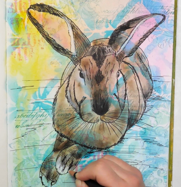 Adding Highlights to Rabbit Using Derwent White Charcoal