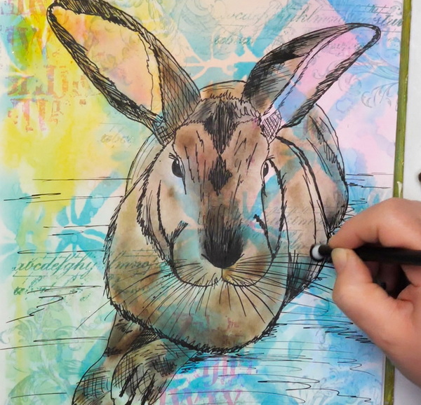 Adding Shadows to Rabbit Using Black Soot and Ground Espresso Distress Ink