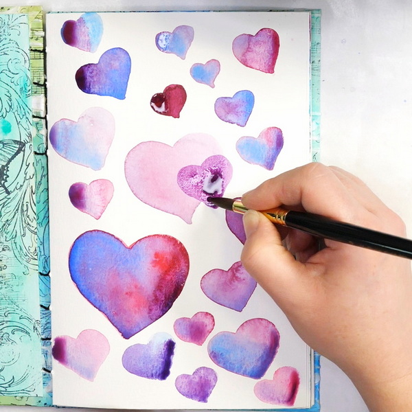 Painting Hearts with White Nights Nevskaya Palitra Watercolors using Watercolor Layering Techniques