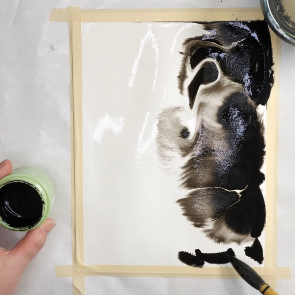 Adding Yasutomo Traditional Chinese Ink Silver Black to watercolor paper