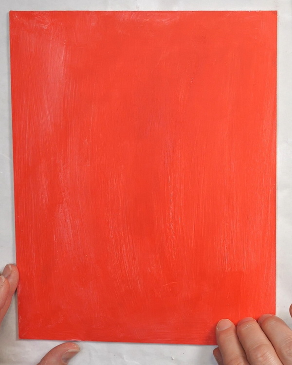 Preparing a board surface with gesso and Amsterdam Pyrrole Red Acrylic Paint