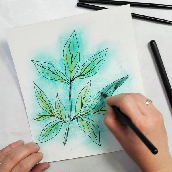 Adding shading to Peony Leaf image using Pan Pastels