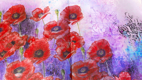 Napkin Art Poppy Art Journal page by Nadine Milton