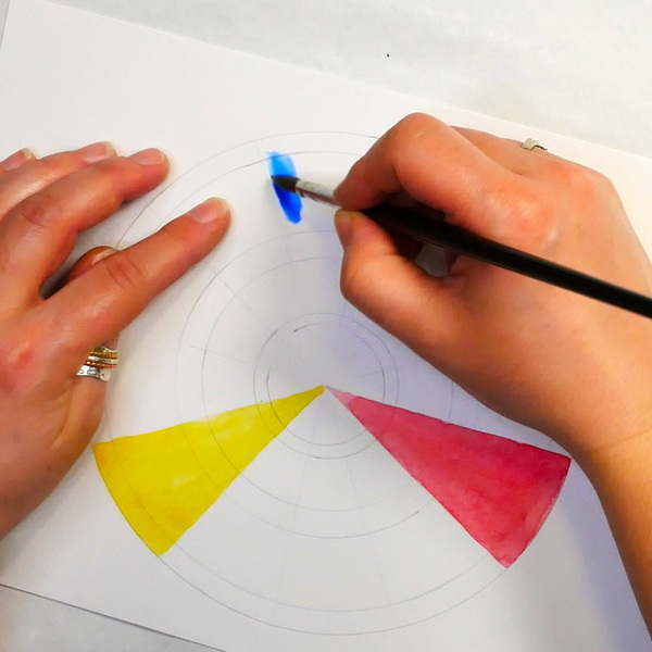 Paint a color wheel by starting with primary colors