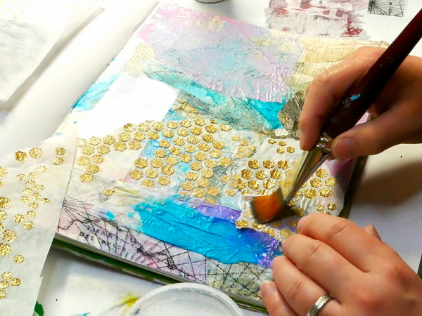 Adding Textured Tissue Paper to Art Journal Collage