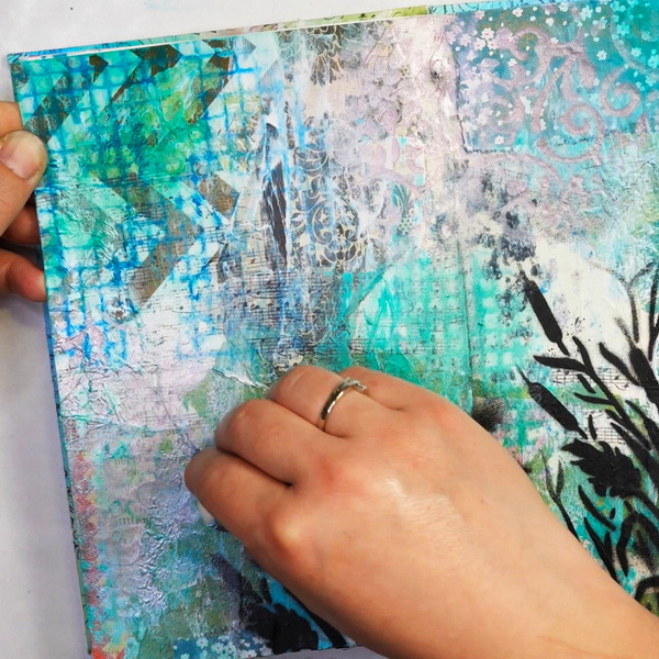 Adding Pan Pastels on Collage Art Journal Page