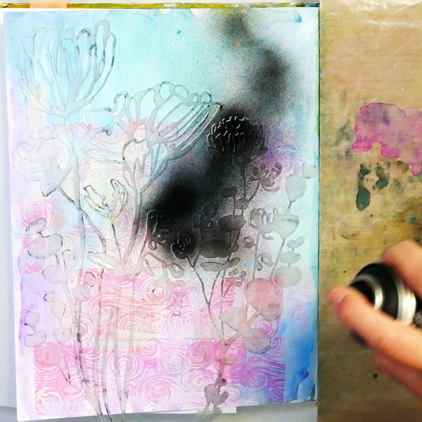 StencilGirl Talk: Mixed Media Art Journal Spread Using Stencils, Spray  Paint, and Collage