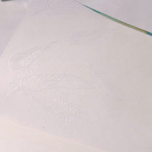 Heat embossed feather images using white embossing powder