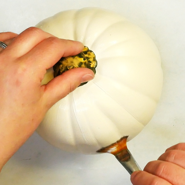 Adding Liquitex Clear Gesso to a White Plastic Pumpkin