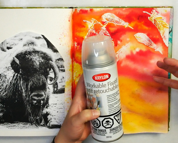 Creating an isolation layer with Krylon Workable Fixative to prepare it for an image transfer