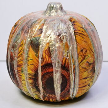 Napkin Decoupage on Any Surface: Decorating a plastic pumpkin with napkins and pouring medium